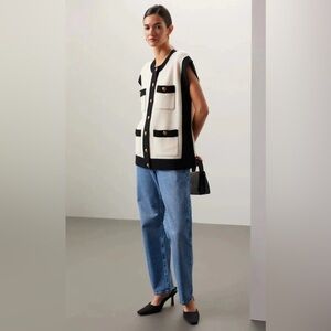 Sandro Lunea Black and White Sleeveless Long Coatigan